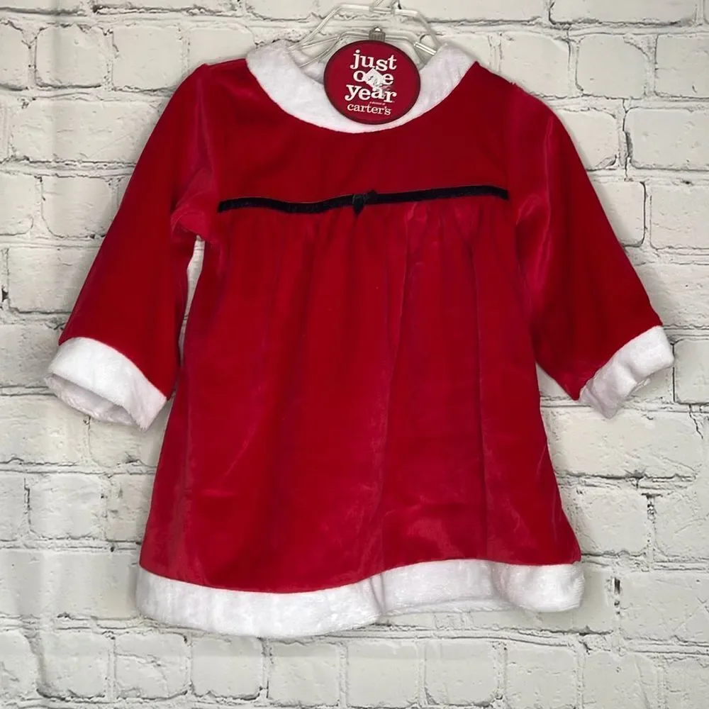 Carter's Red Velour White Faux Fur‎ Trim Santa Christmas Dress size 6-9 Months